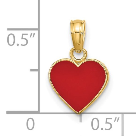 14k Yellow Gold Mini Red enamel heart charm necklace pendant - Picture 5 of 8